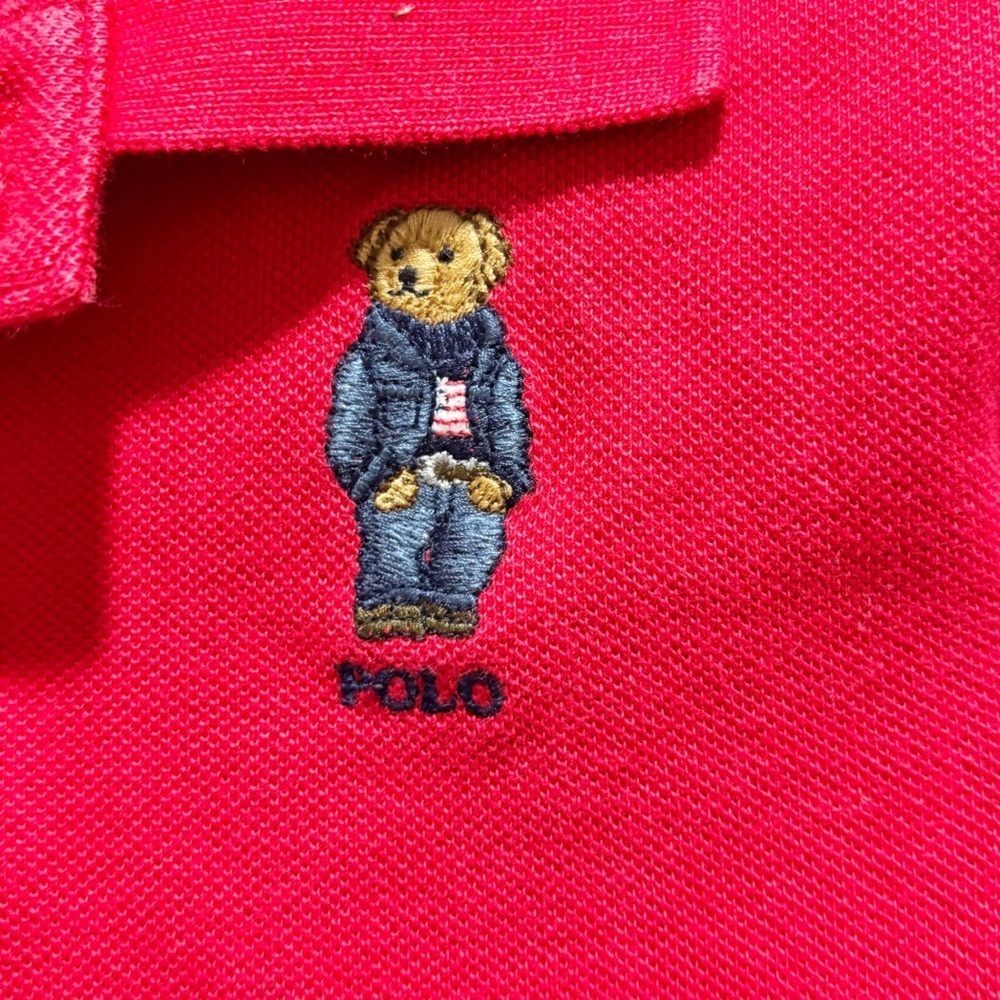 POLO RALPH LAUREN Kid’s Red Polo Shirt Bear Preppy Old Money Classic Size 7 - Picture 2 of 8